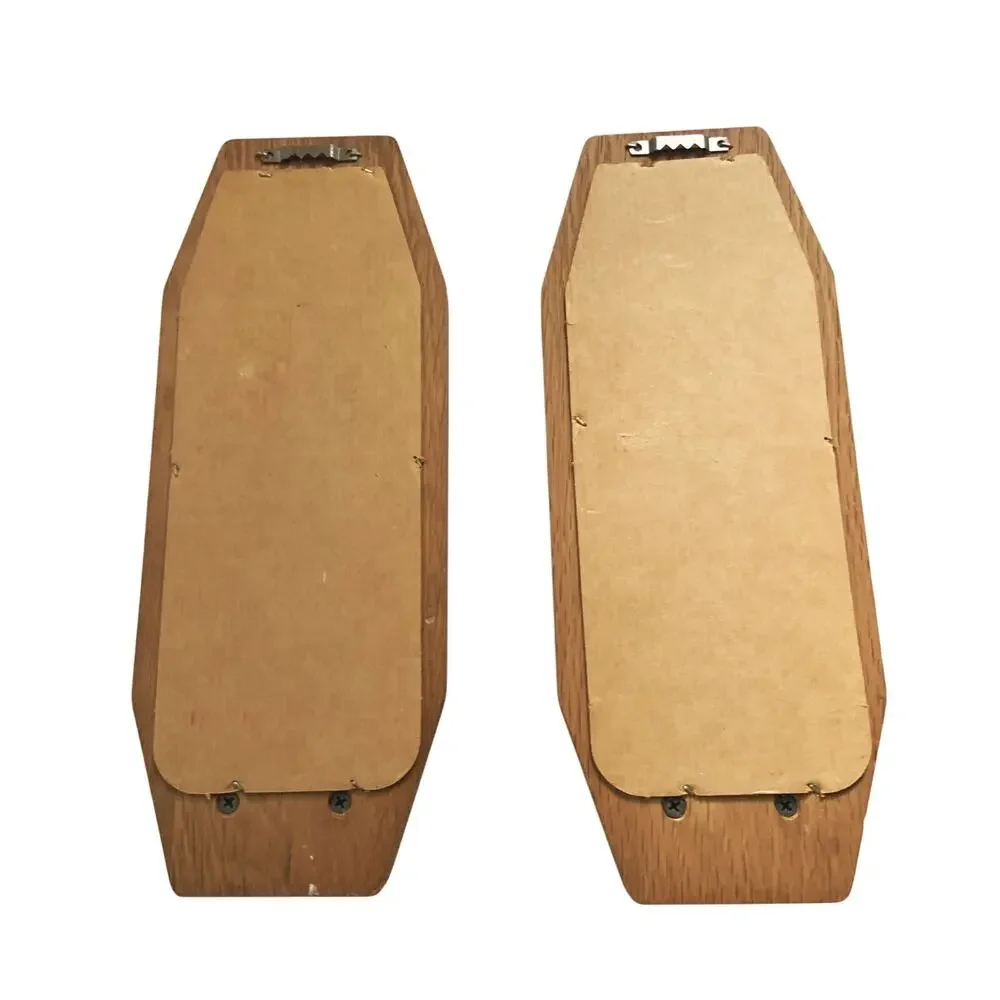 Vintage 70s 80s Pair of Wooden Mirrored Wall Sconces Candle Holders Wall Decor